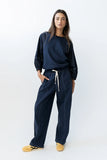 Malinda Mixed Media Baggy Pants in Dark Wash FINAL SALE