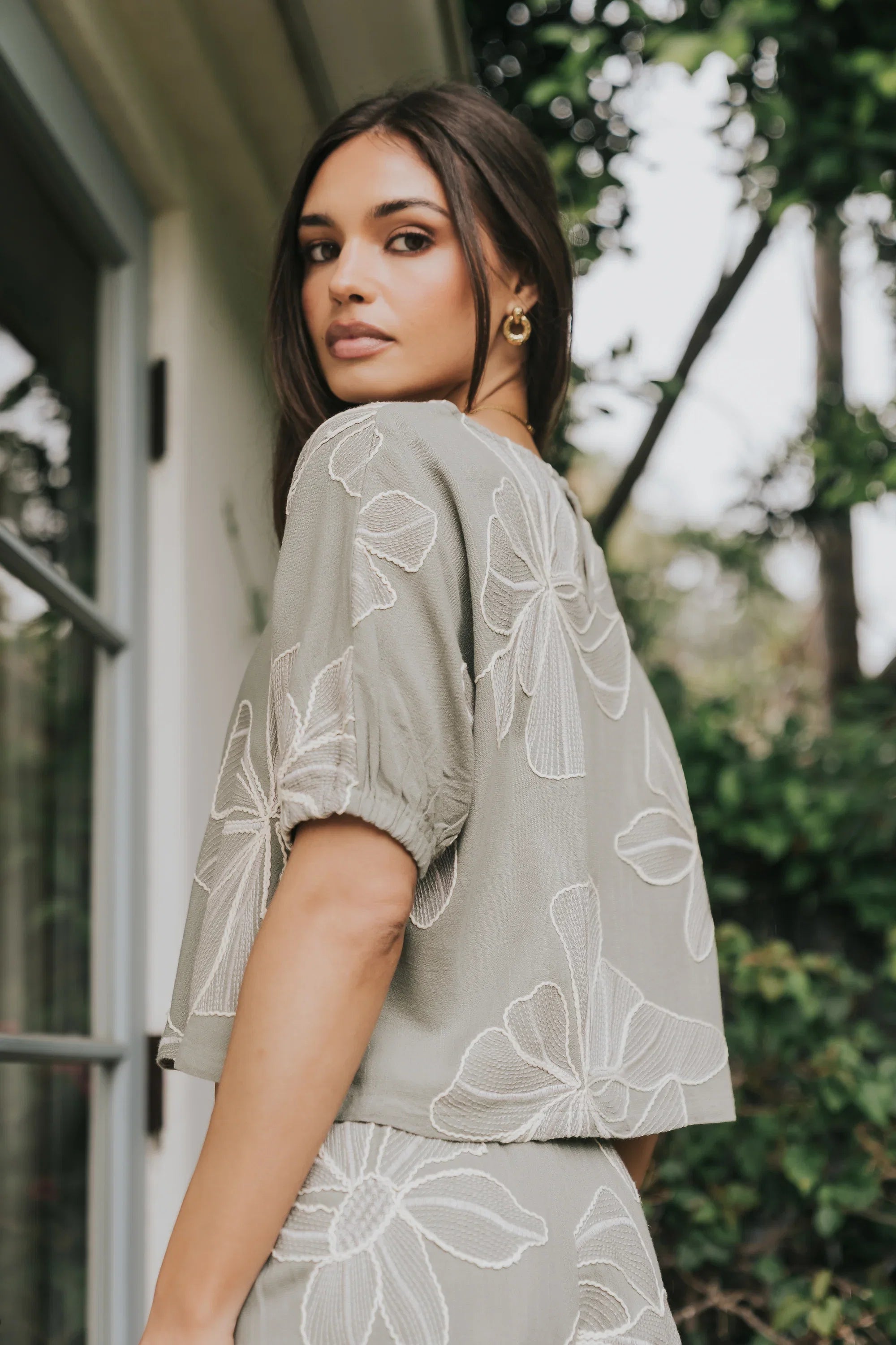 Kortney Floral Oversized Top in Sage