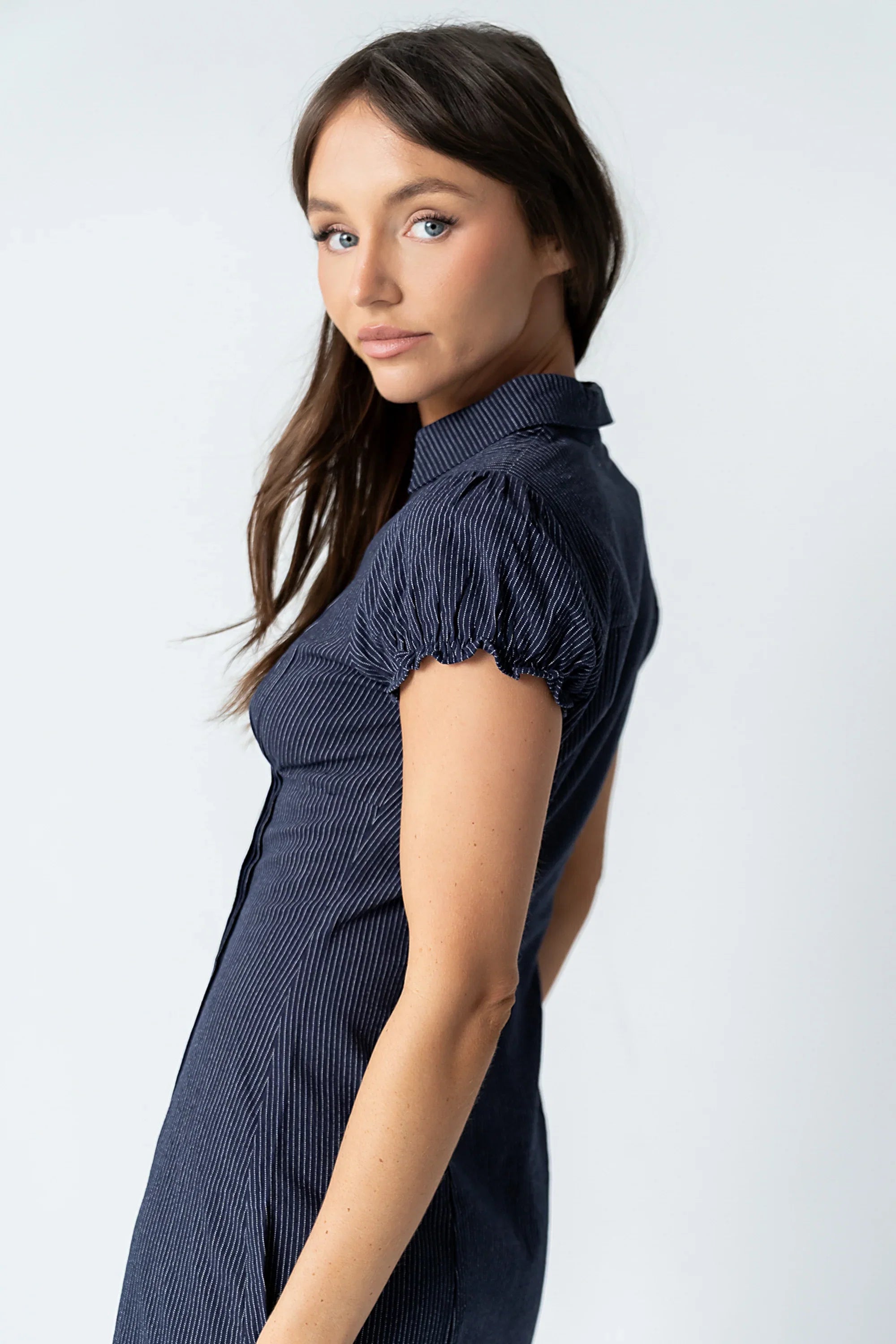 Lockie Pinstripe Mini Dress in Navy