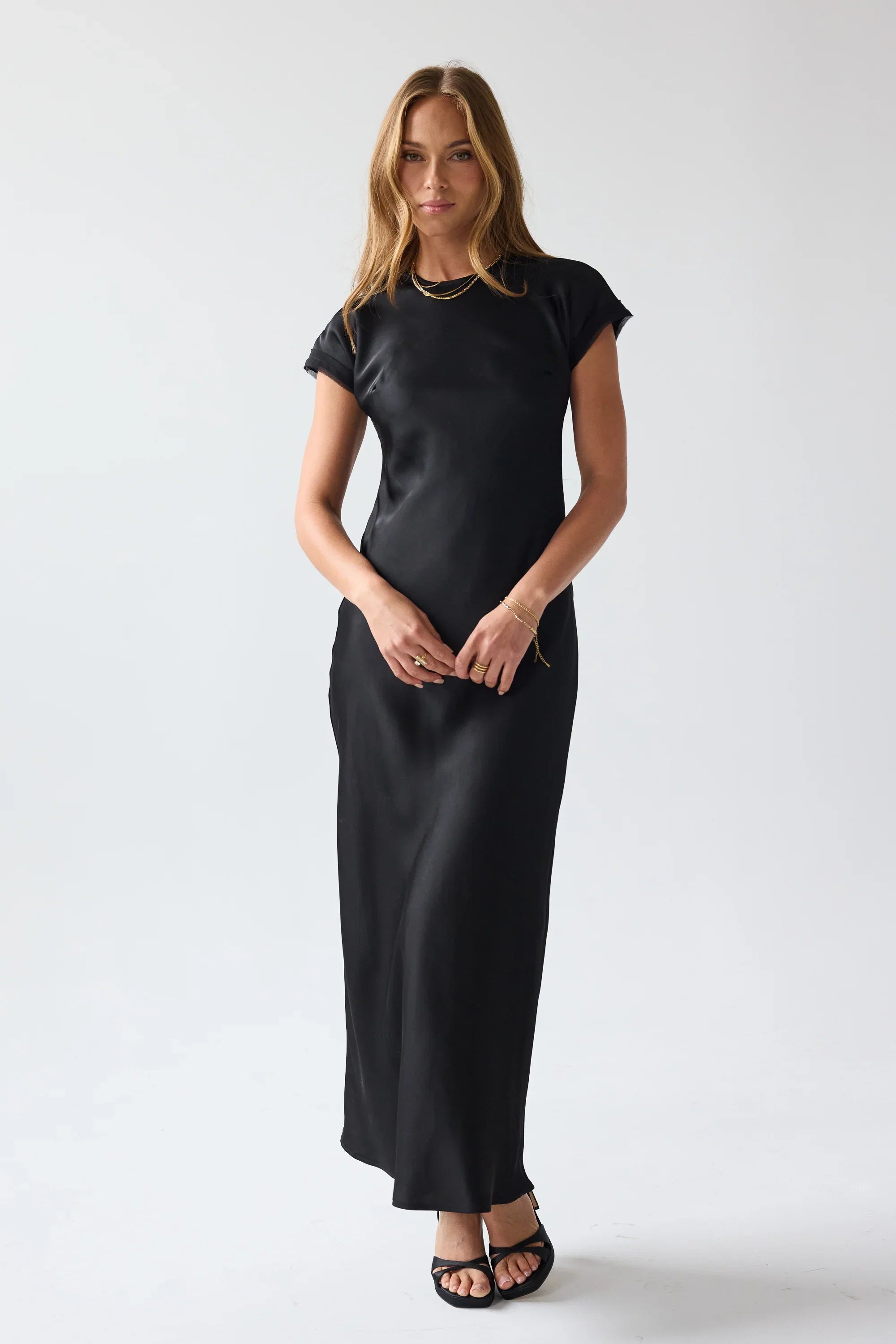 Hannah Satin Maxi Dress in Black