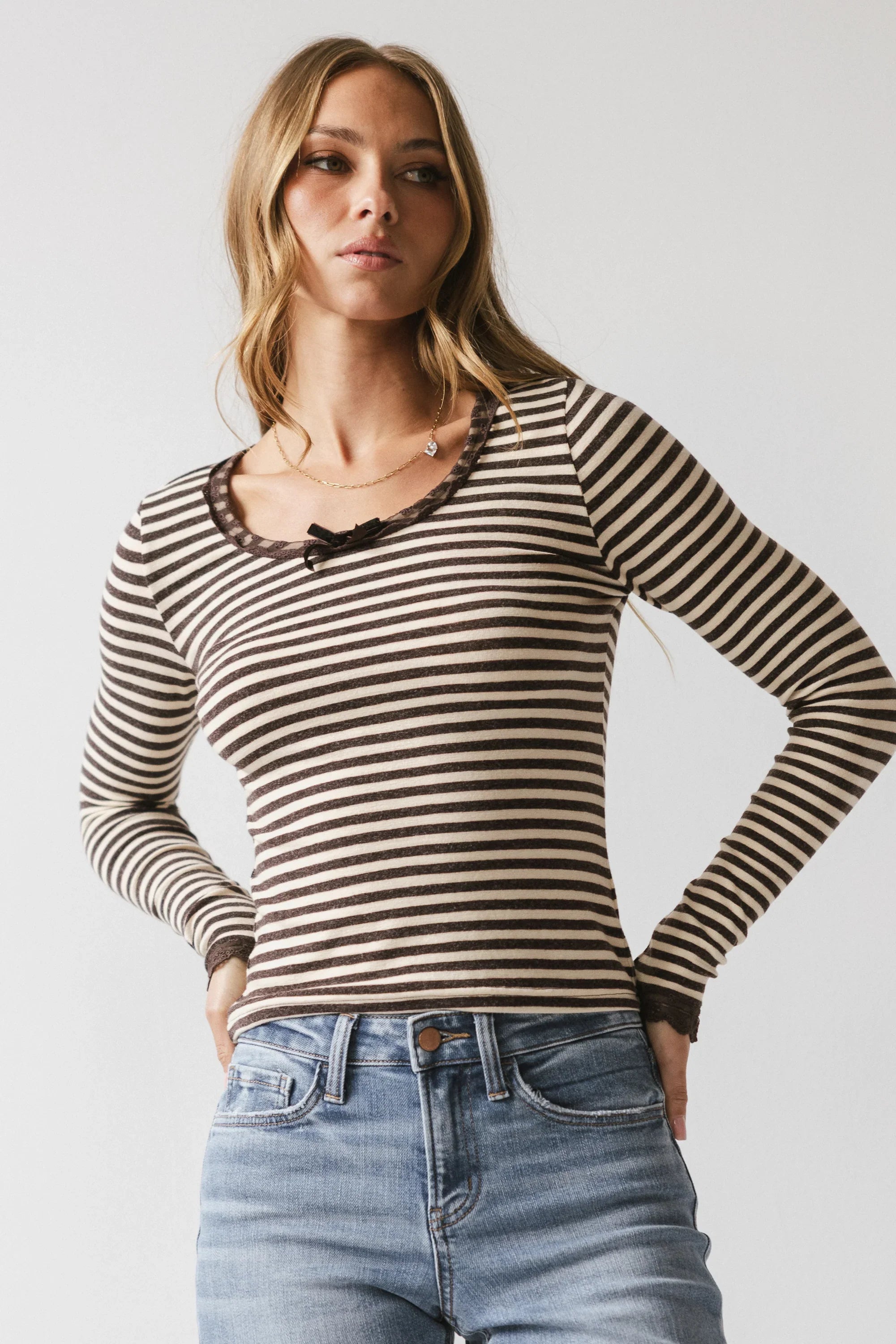 Kiya Striped Top in Brown