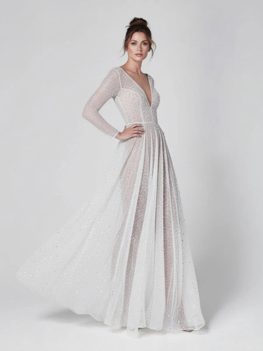 Bohemian A Line Sparkly Sequined Luxury Wedding Dresses