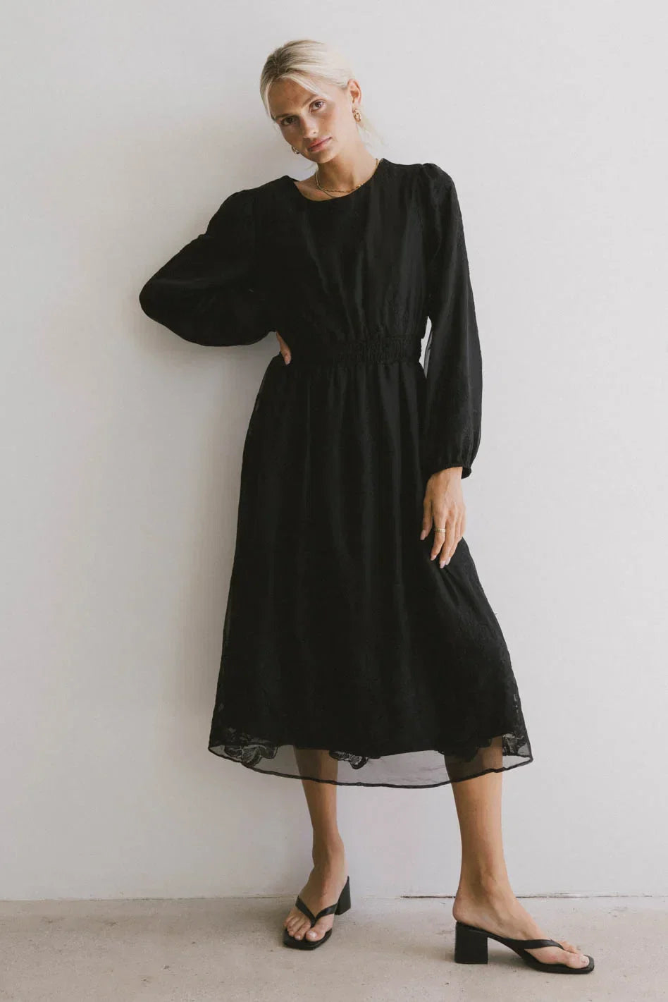 Andee Embroidered Midi Dress in Black FINAL SALE