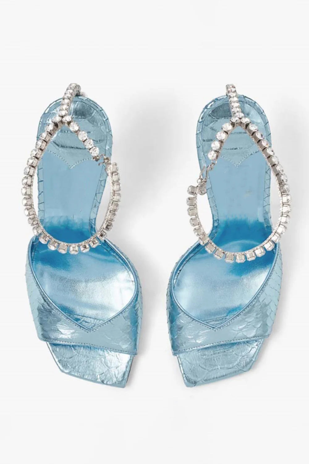 Emerald Croc Embossed Stiletto Heels with Crystal Ankle Strap