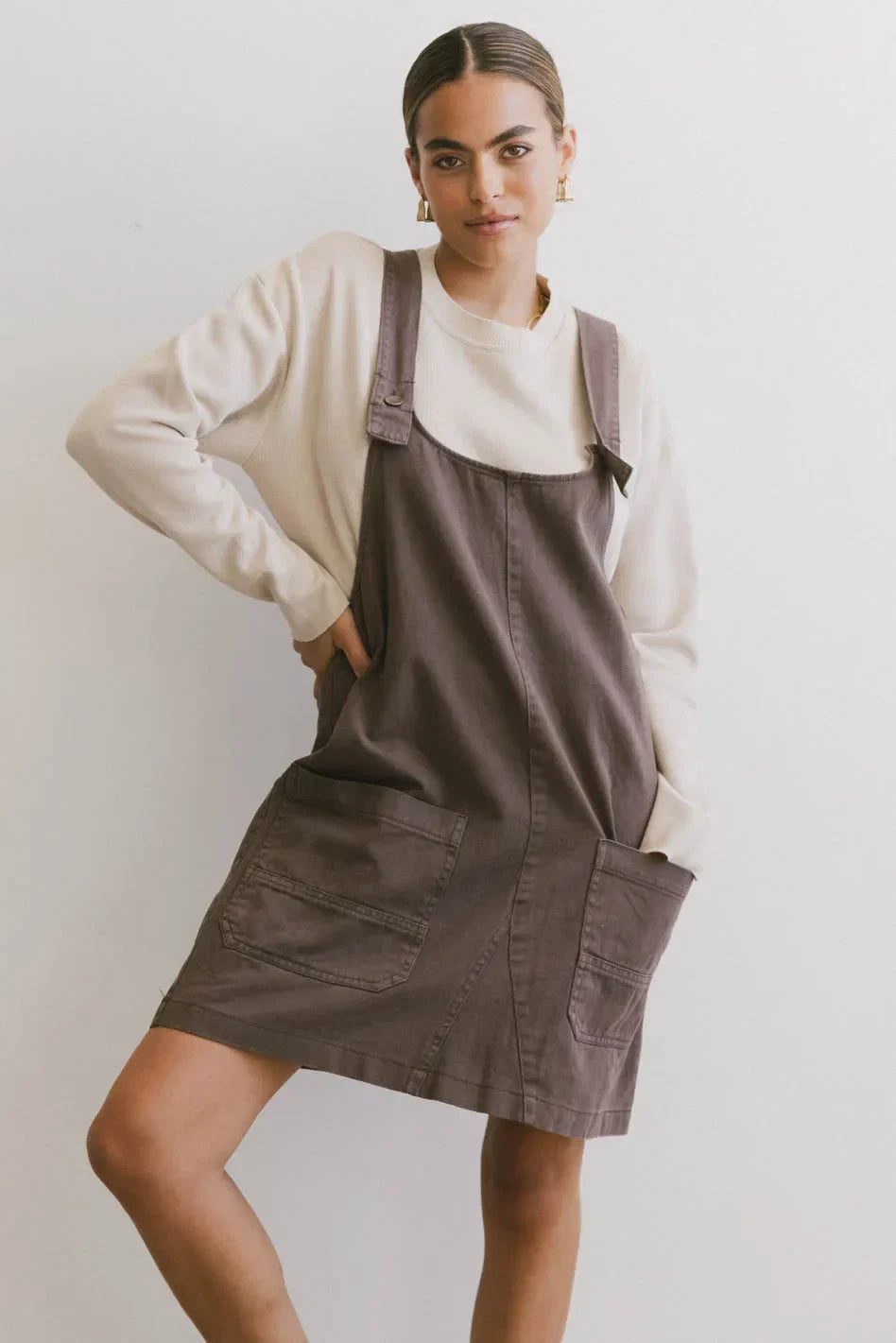 Britt Overall Dress in Brown FINAL SALE