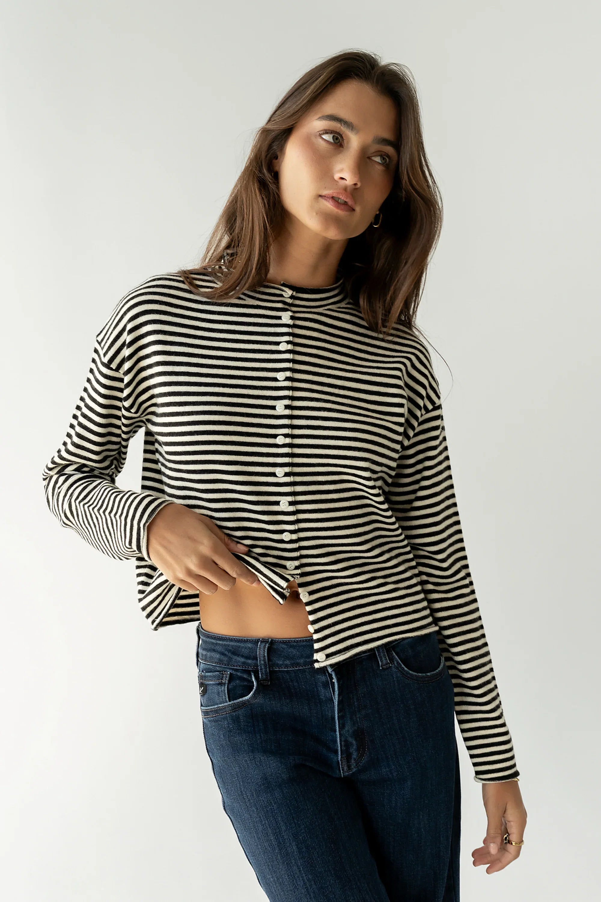 Julianne Striped Cardigan in Black
