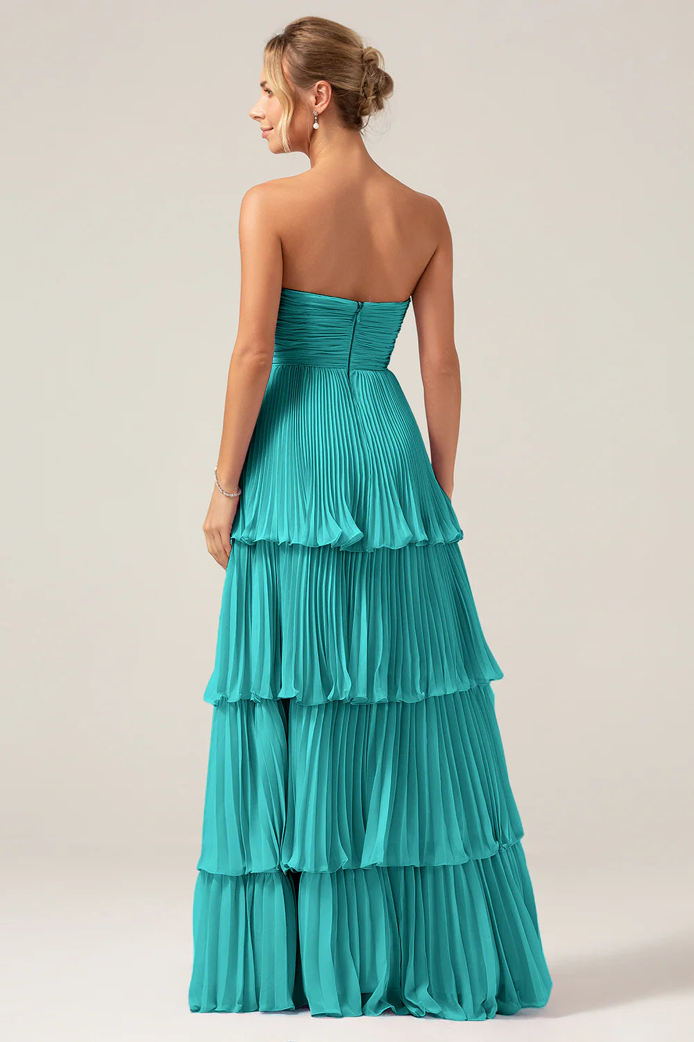Dusty Sage A Line Sweetheart Tiered Chiffon Floor Length Dress
