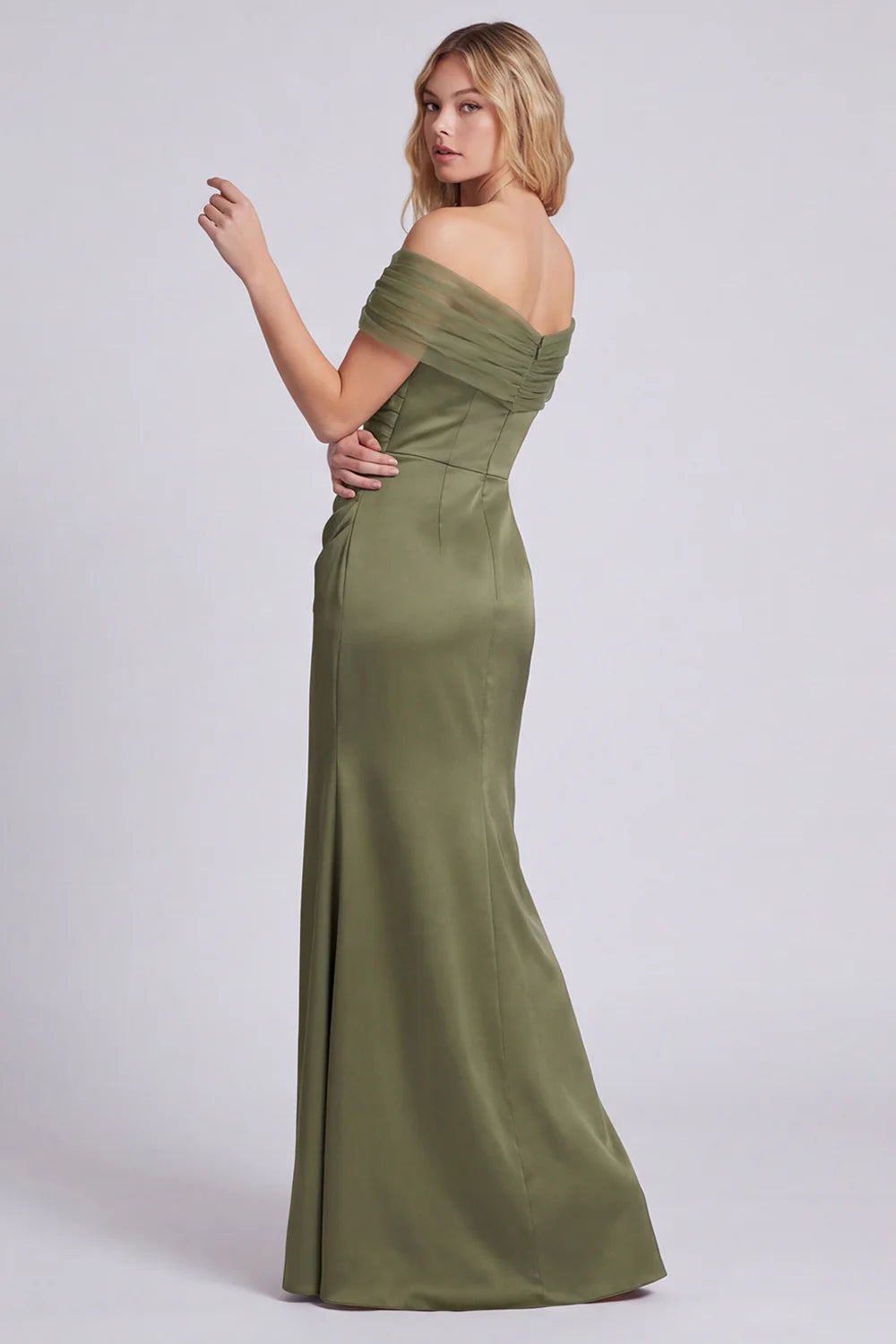 Olive Off the Shoulder Mermaid Satin Maxi Dress