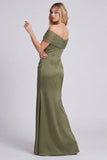 Olive Off the Shoulder Mermaid Satin Maxi Dress