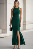 Bateau Neck Mermaid Long Black Tie Dress With Slit