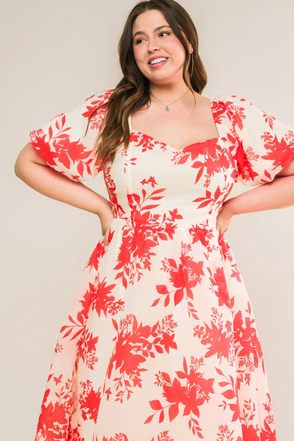 COTTAGE GARDEN PUFF SLEEVE MIDI DRESS RED