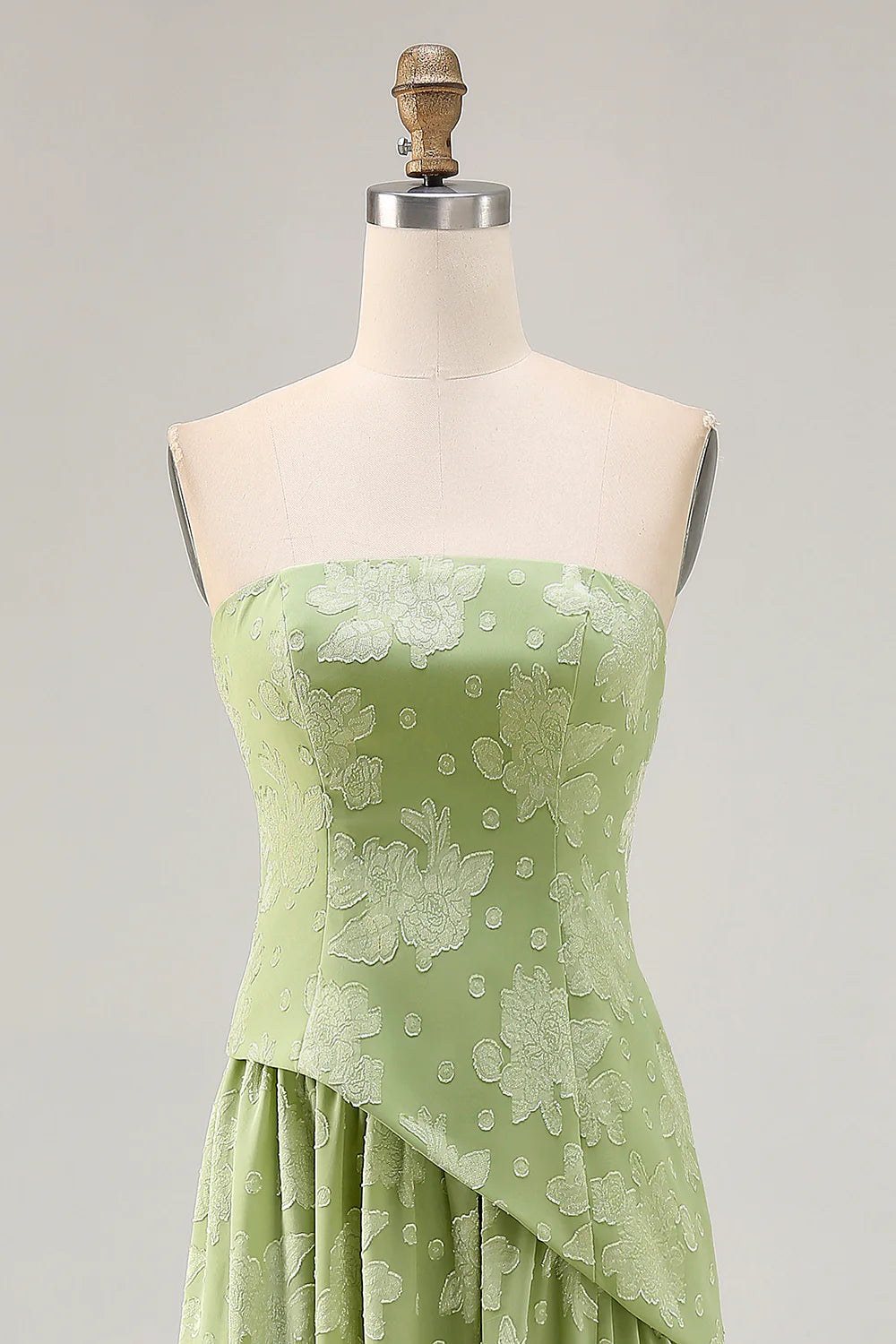 Sage Green A Line Strapless Long Wedding Guest Dress