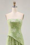 Sage Green A Line Strapless Long Wedding Guest Dress