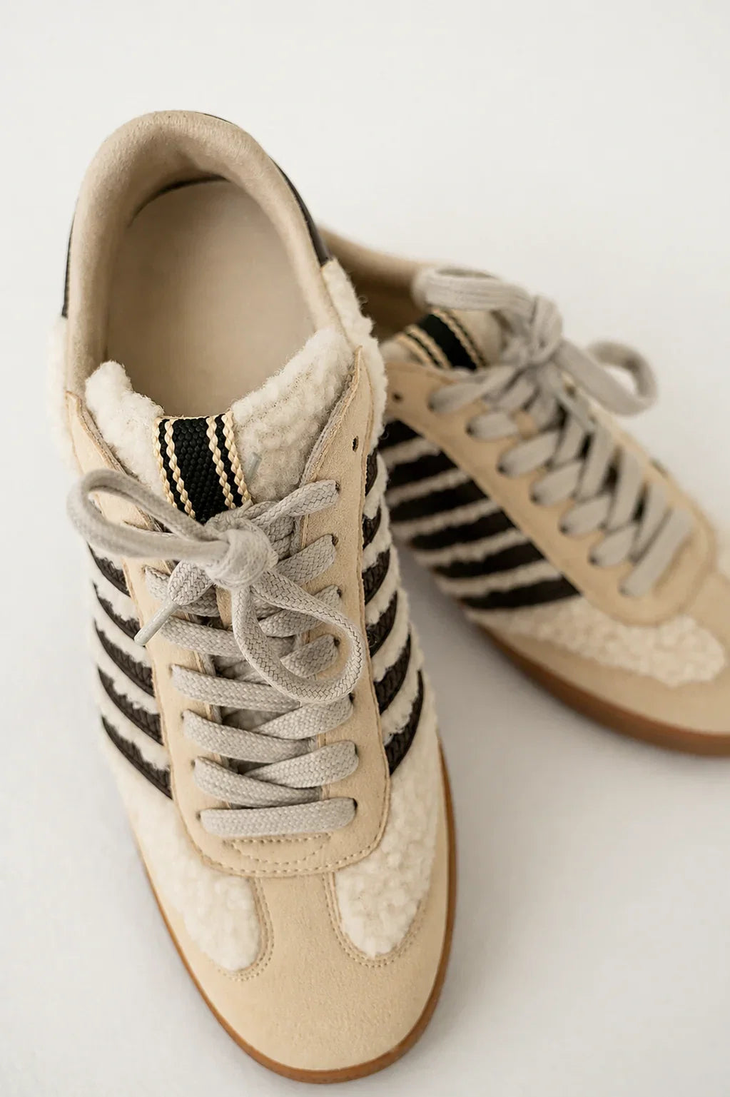 Stevie Striped Sneaker in Beige Shearling