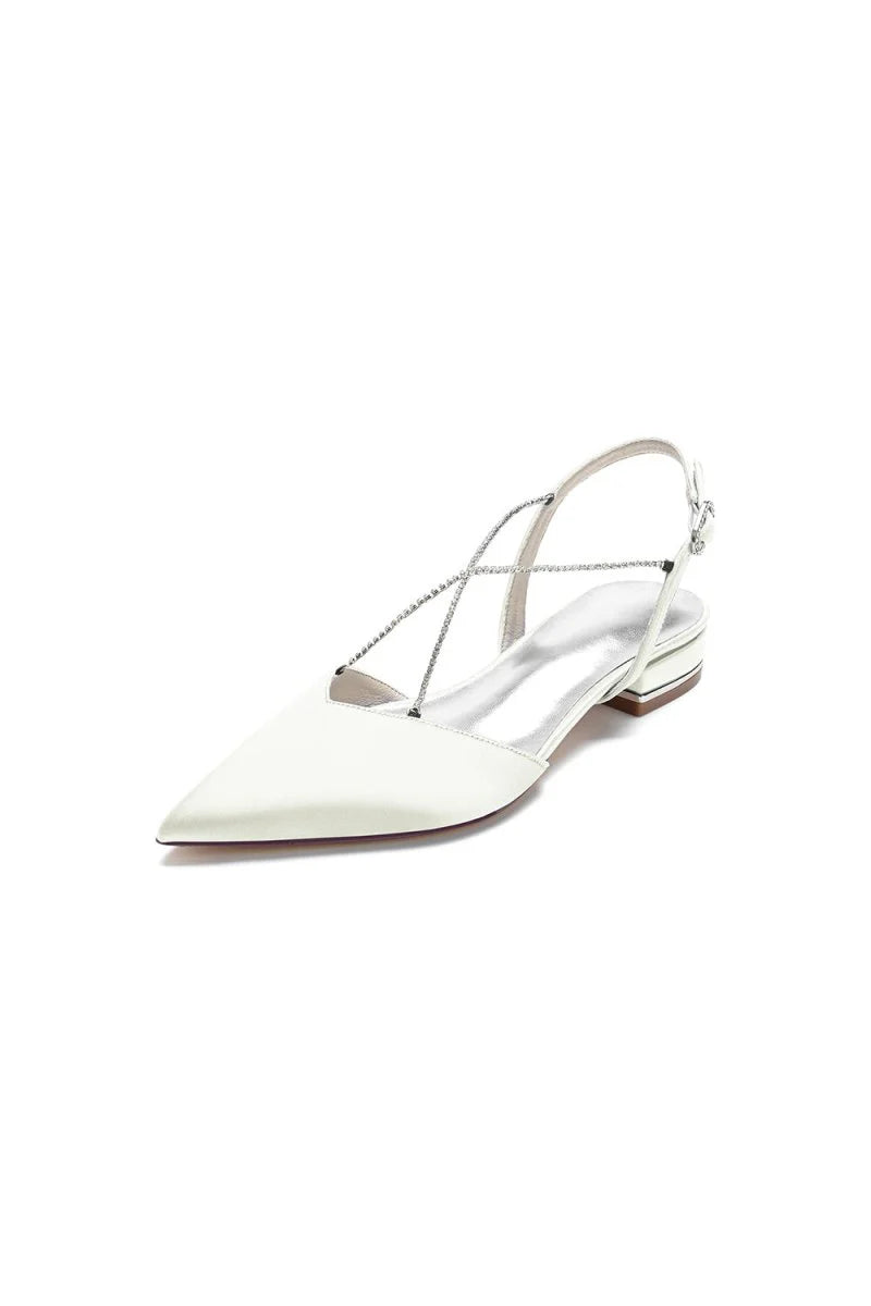 Satin Pointed Toe Beading Buckle Kitten Heels
