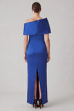 Royal Blue Sheath Asymmetrical Neck Rcuhed Mother of the Bride Dress