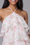 Floral Pink Halter Tiered Mini Dress