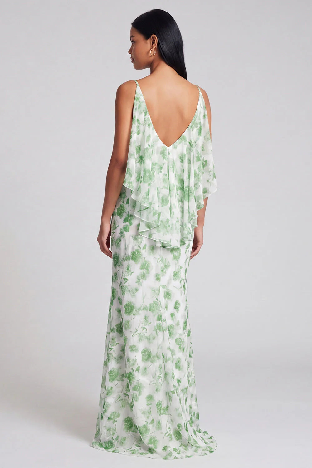 Light Blue Floral Spaghetti Straps Mermaid Maxi Dress