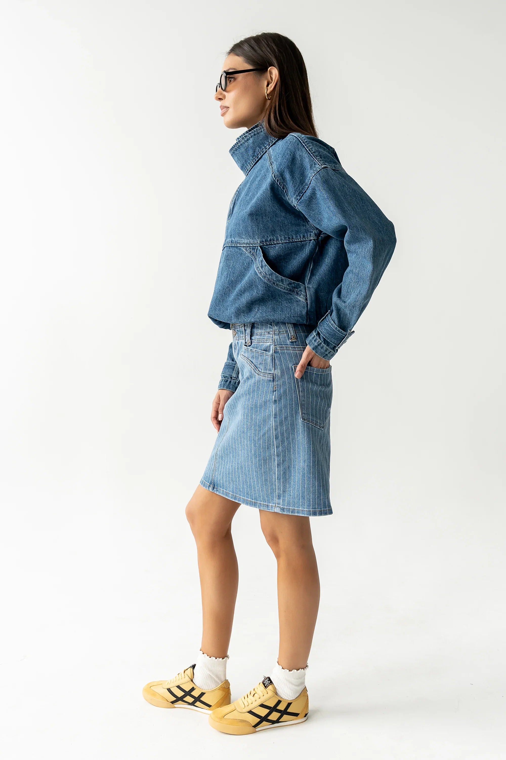 Parker Striped Denim Knee Length Skirt