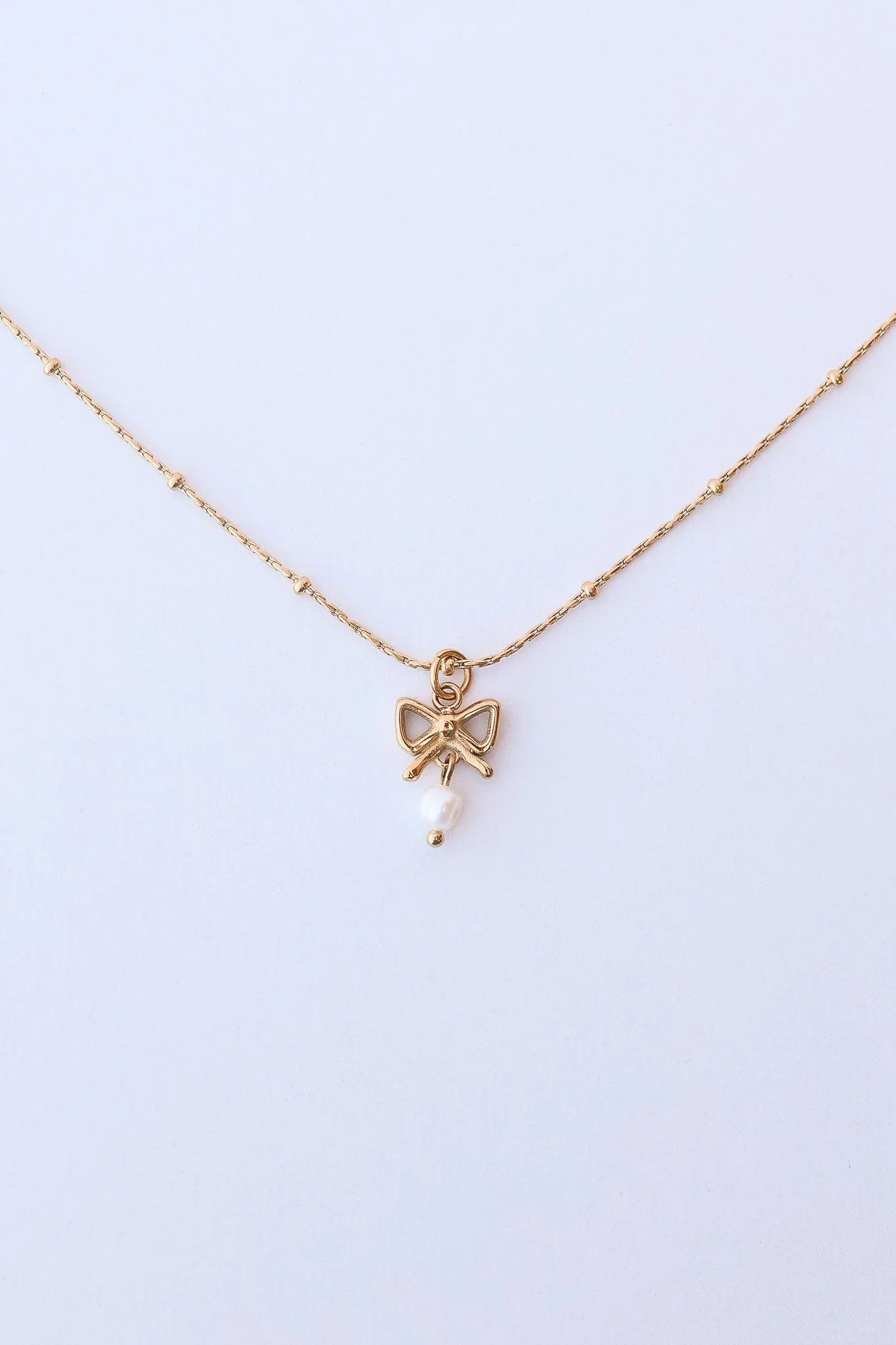 Jane Bow Pearl Necklace