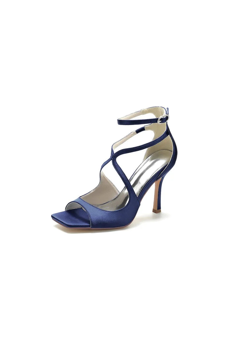 Square Open Toe Hollow Out Satin Stiletto Heels