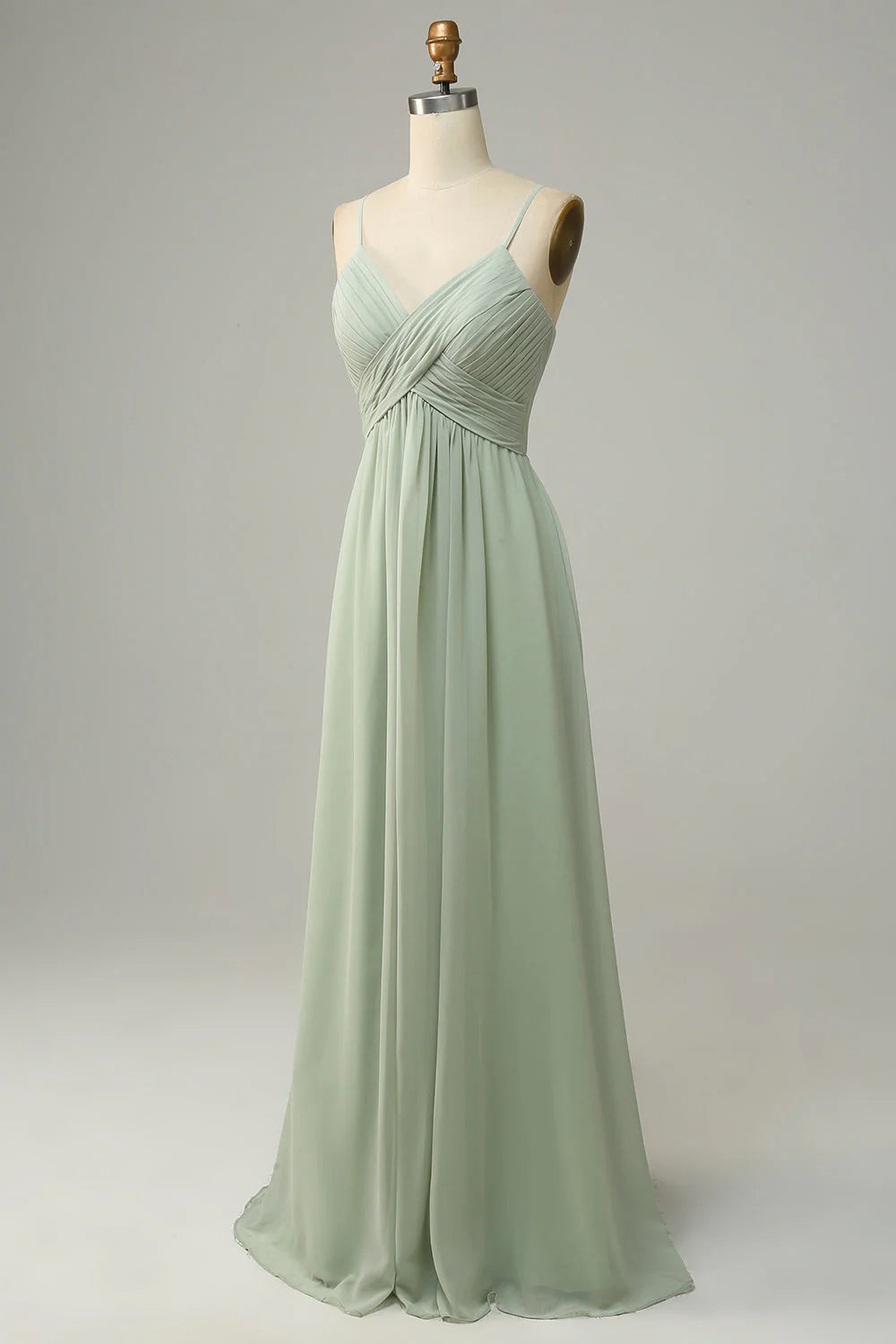 Dusty Sage A Line Spaghetti Straps Chiffon Bridesmaid Dress with Sleeveless