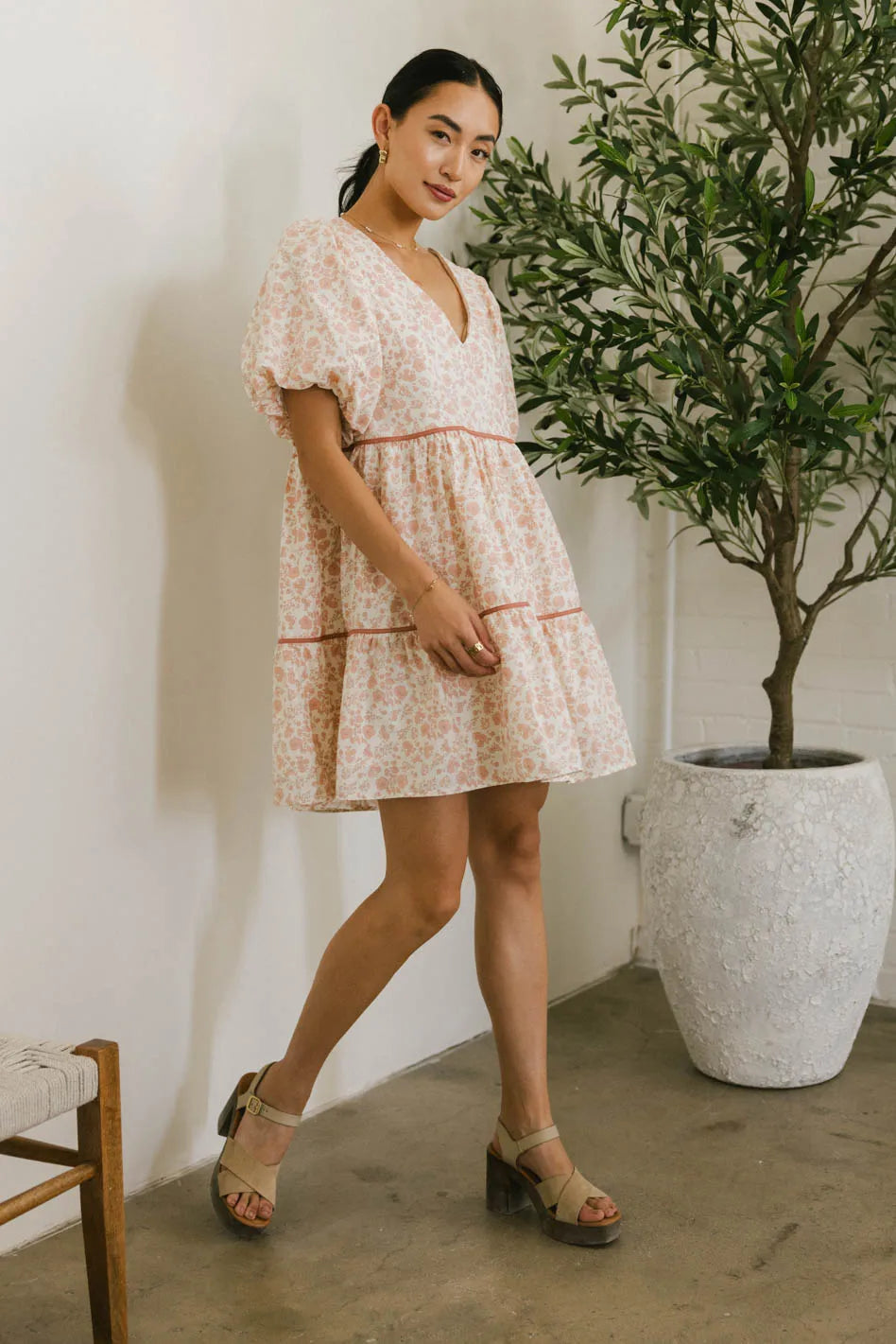 Sandra Ditsy Floral Mini Dress in Peach FINAL SALE