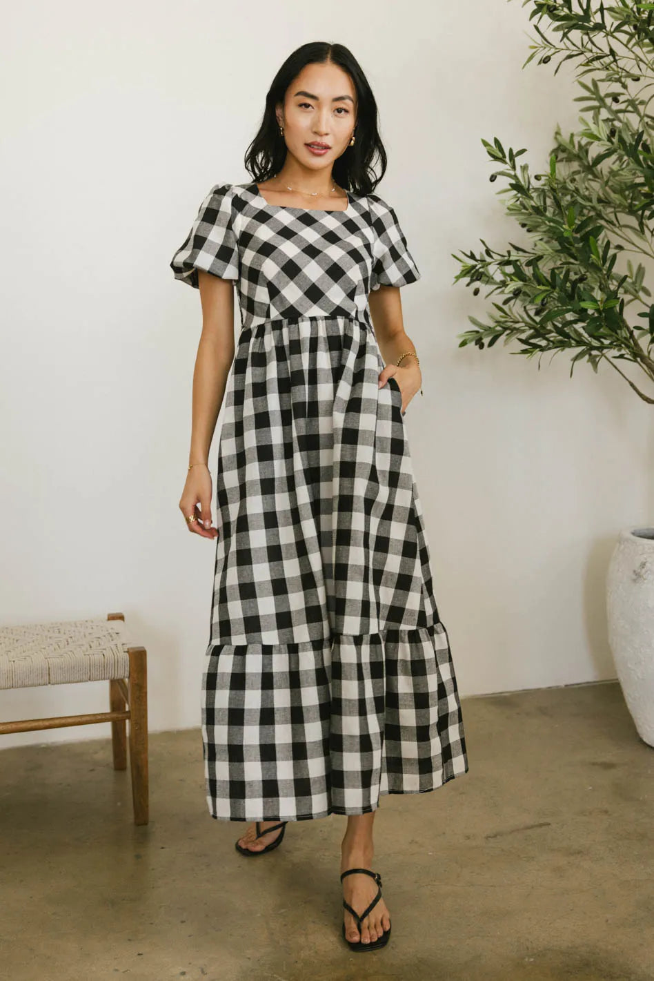 Jenna Gingham Maxi Dress in Black FINAL SALE