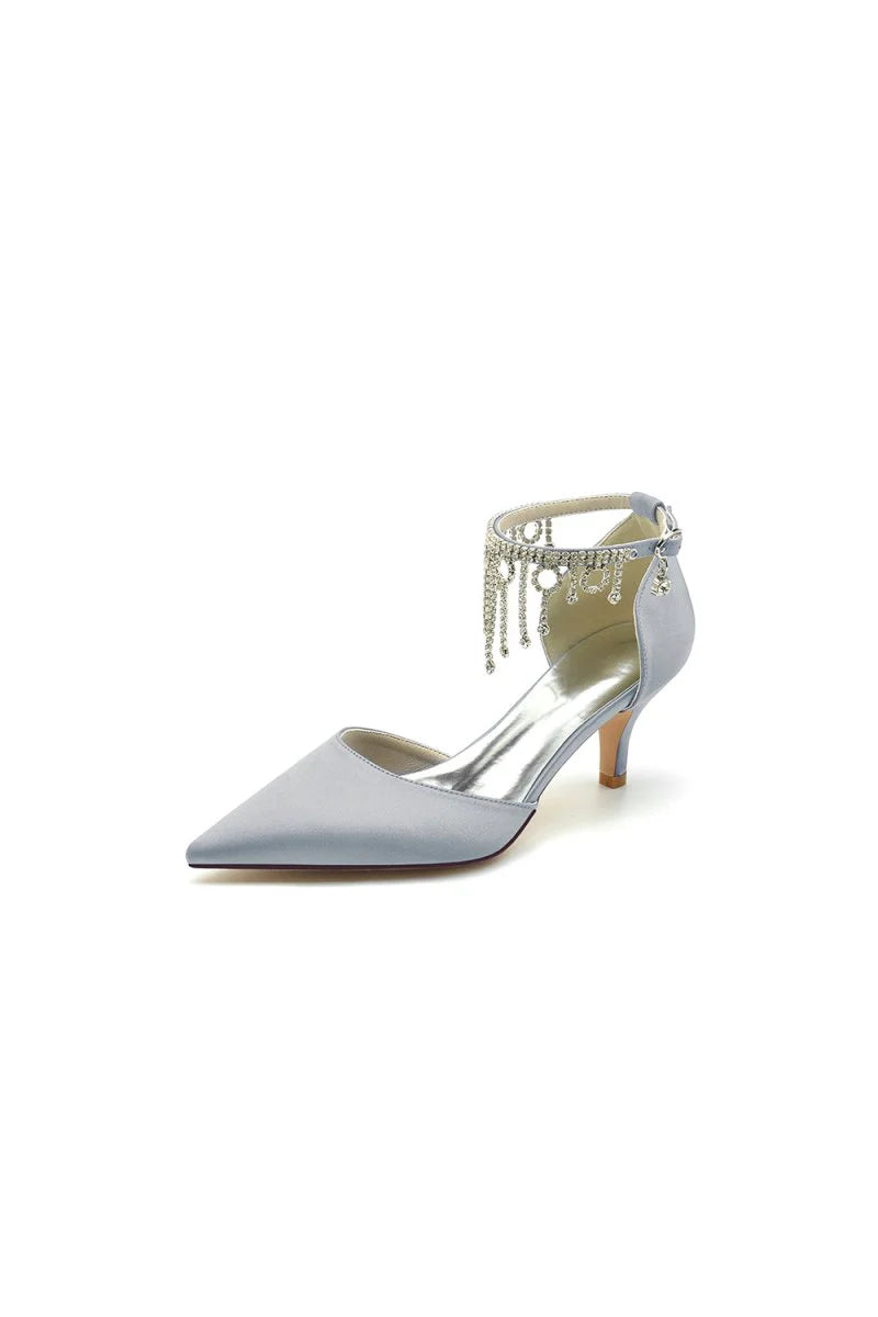 Pointed Toe Ankle Strap Party Shoes with Rhinestone