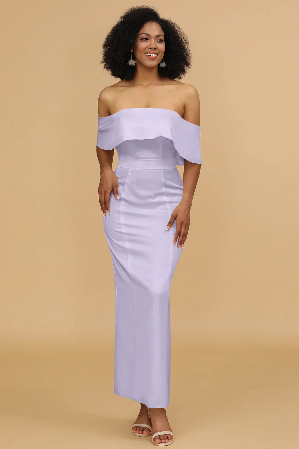 Mermaid Off the Shoulder Floor Length Satin Bridesmaid Dress