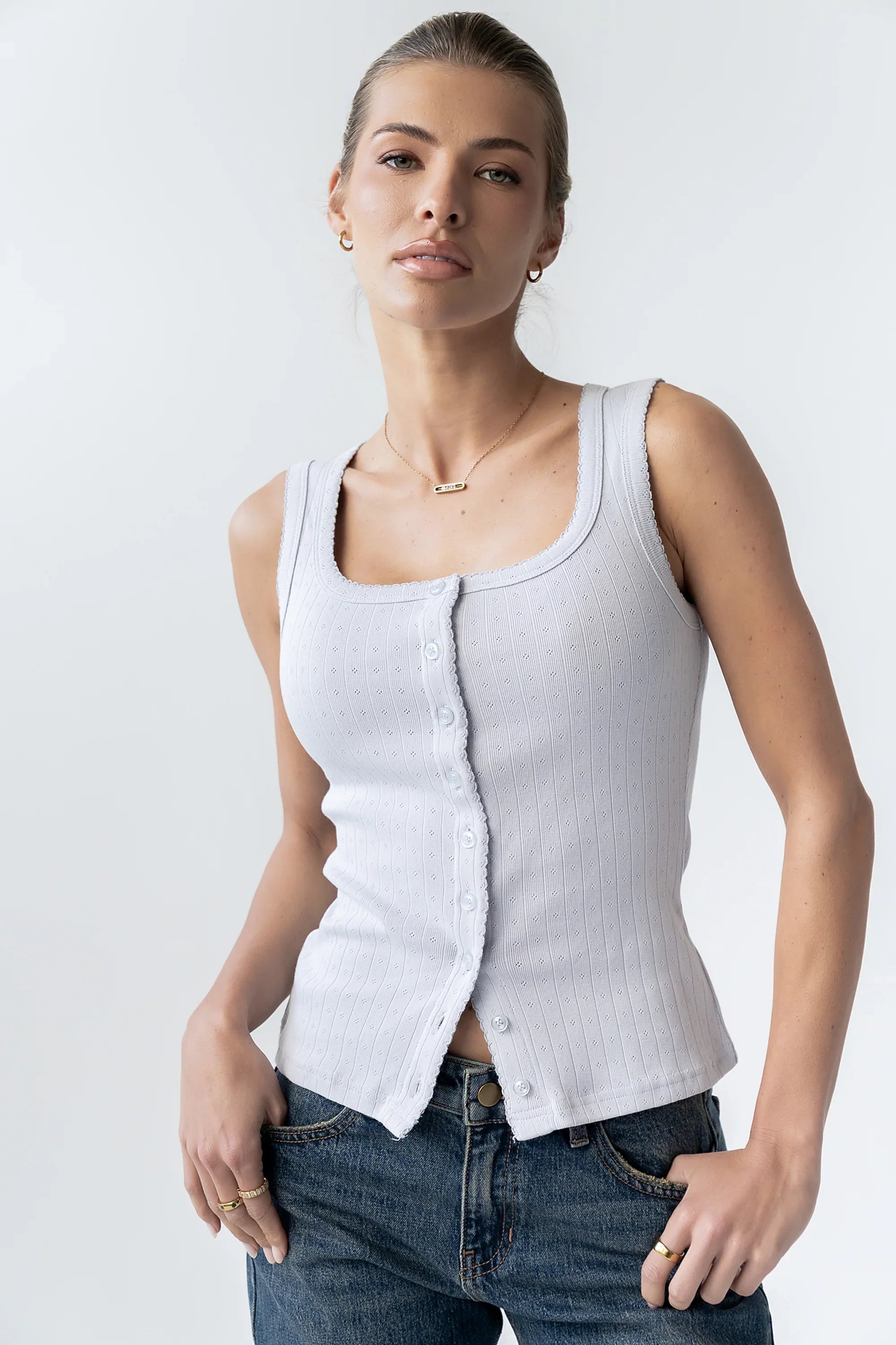 Apollo Knit Tank Top in Light Blue