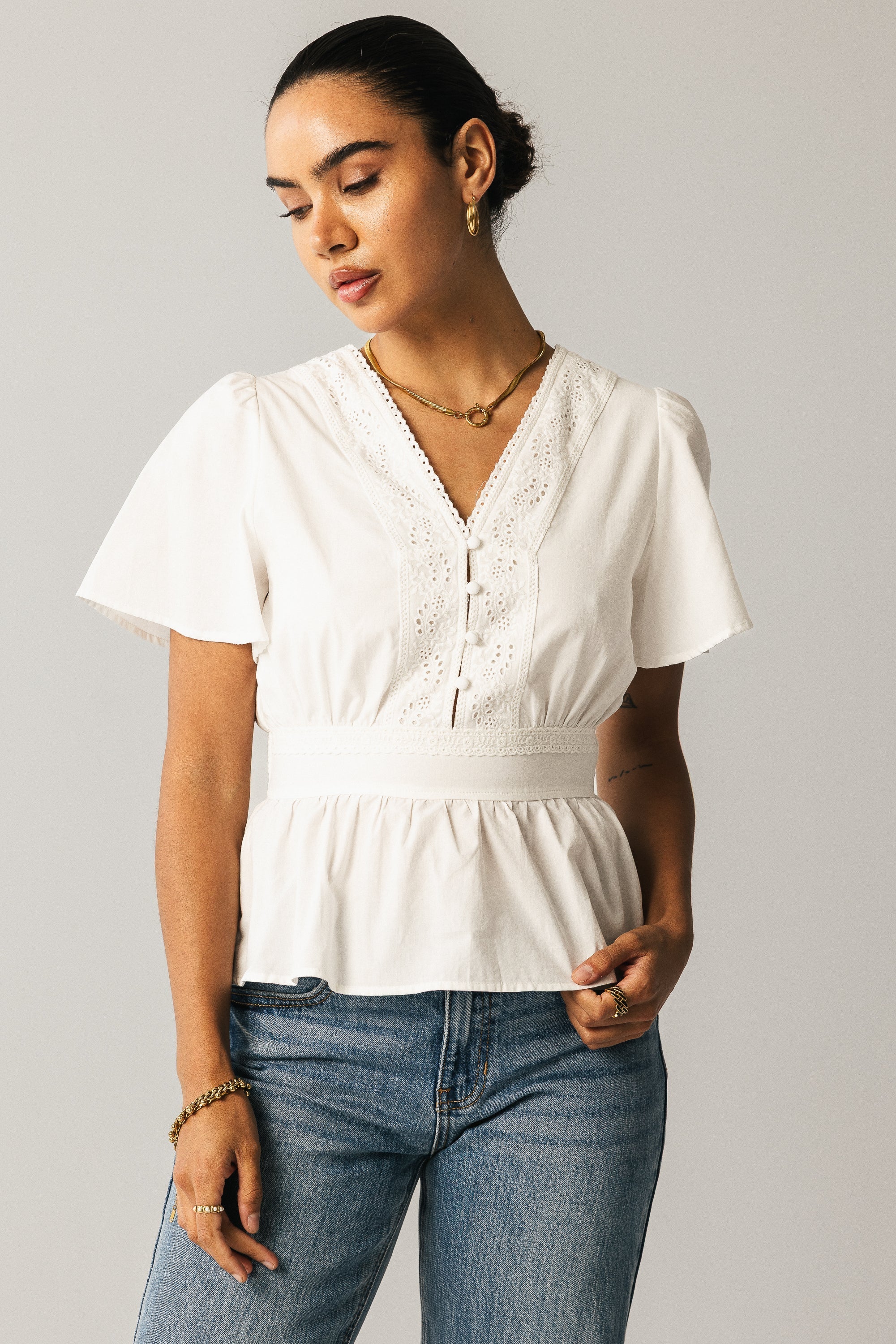 Neo Embroidered Blouse in Ivory FINAL SALE