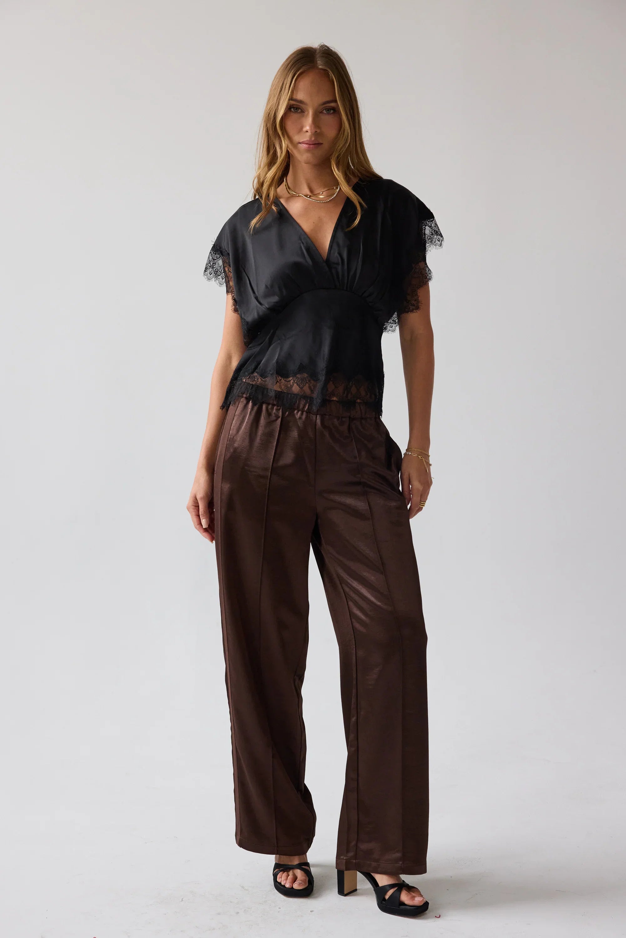 Chelsea Satin Blouse in Black FINAL SALE