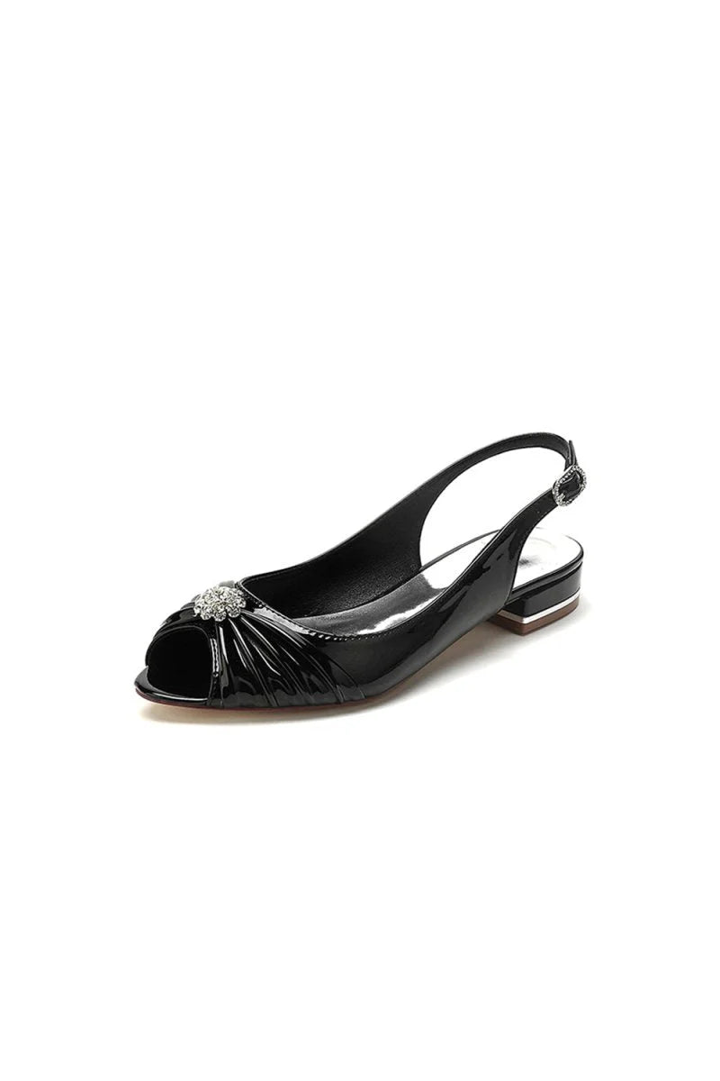 Glossy Fishmouth Sandals with Silver Metal Accents