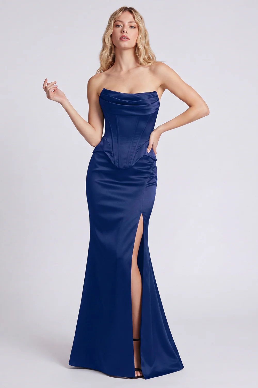 Strapless Black Corset Mermaid Formal Dress with Slit