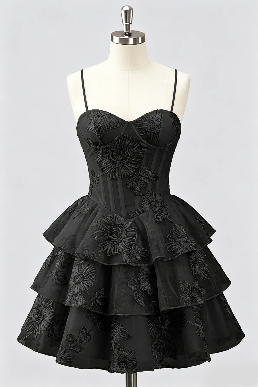 Daffodil A Line Floral Corset Tiered Ruffle Short Homecoming Dress