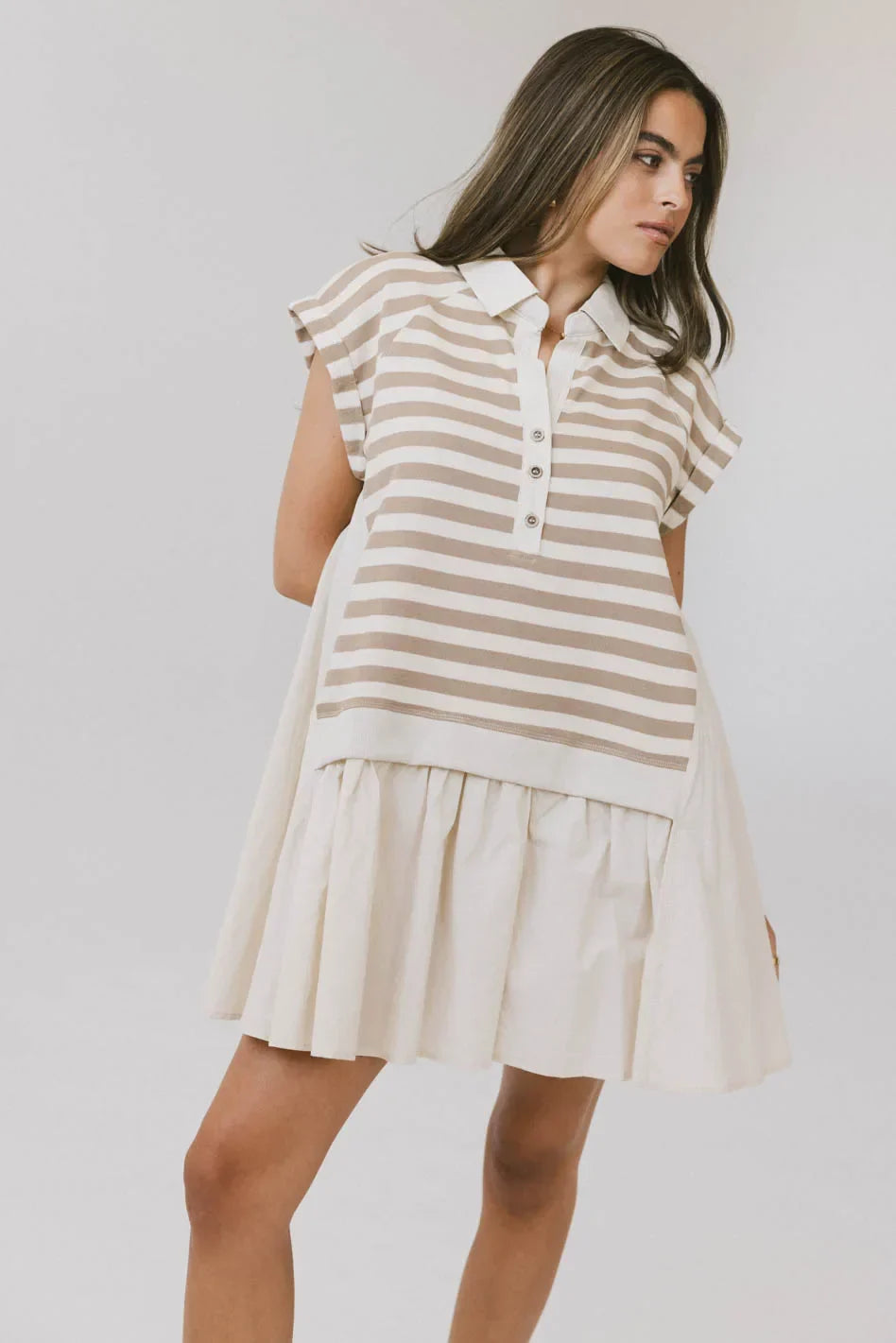 Evan Collared Mini Dress in Taupe FINAL SALE