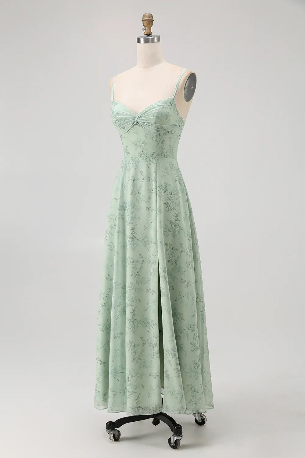 Blue Flower A Line Spaghetti Straps Backless Bridesmaid Dress