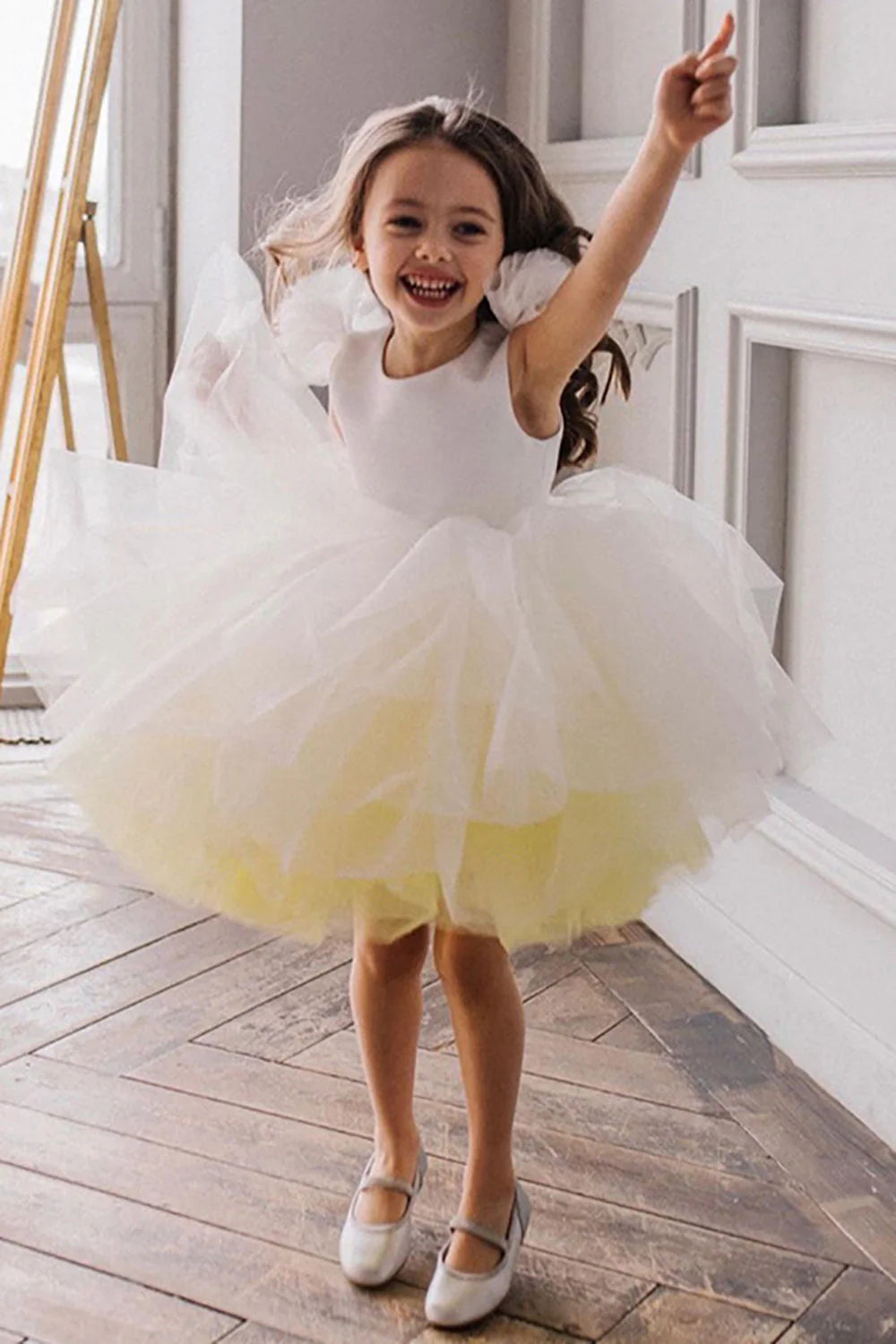 Yellow A Line Tulle Open Back Light Flower Girl Dress