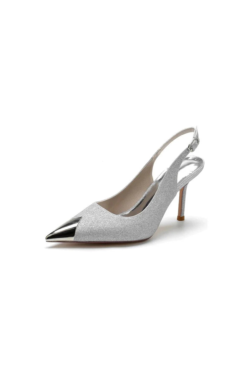 Sequin Slingback Metallic Pointed Toe High Heels