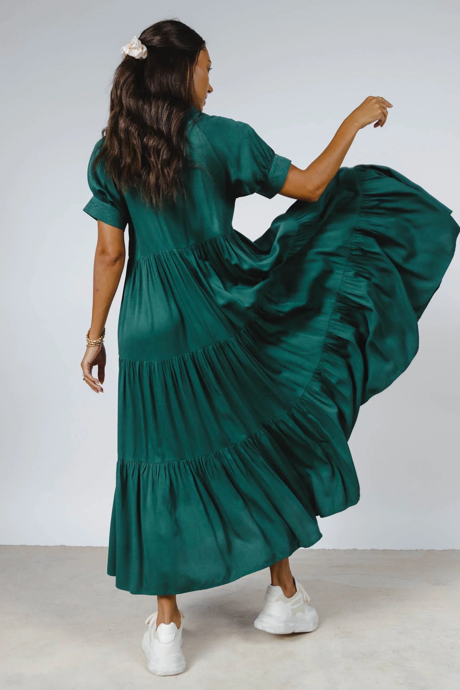 Amanda Tiered Dress in Hunter Green FINAL SALE