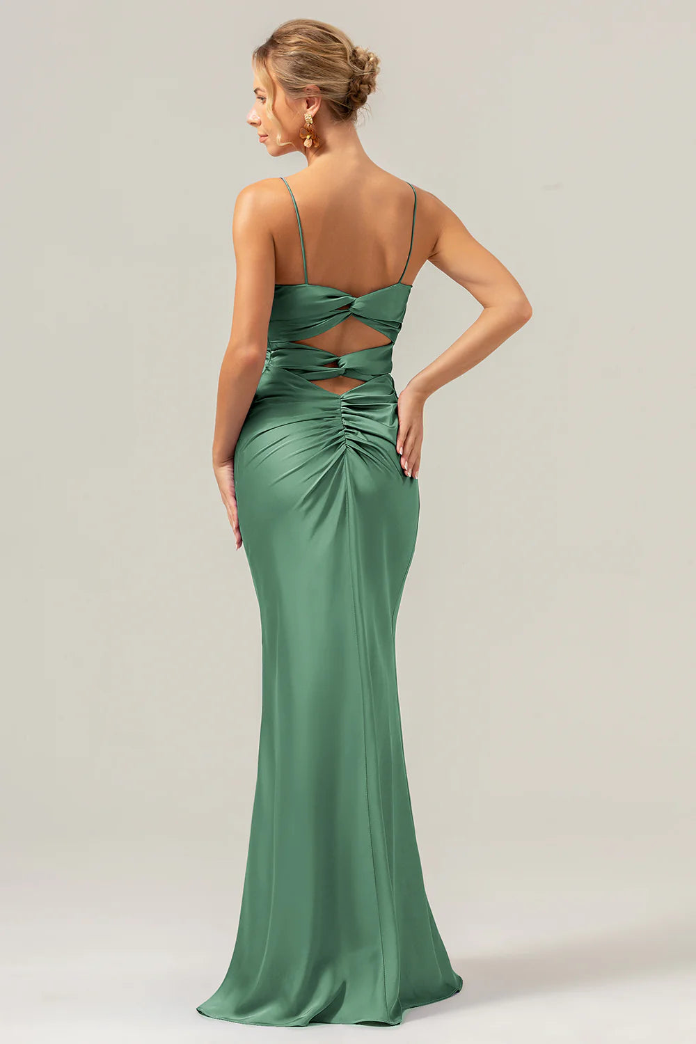 Purple Mermaid Spaghetti Straps Front Pleated Long Bridesmaid Dress