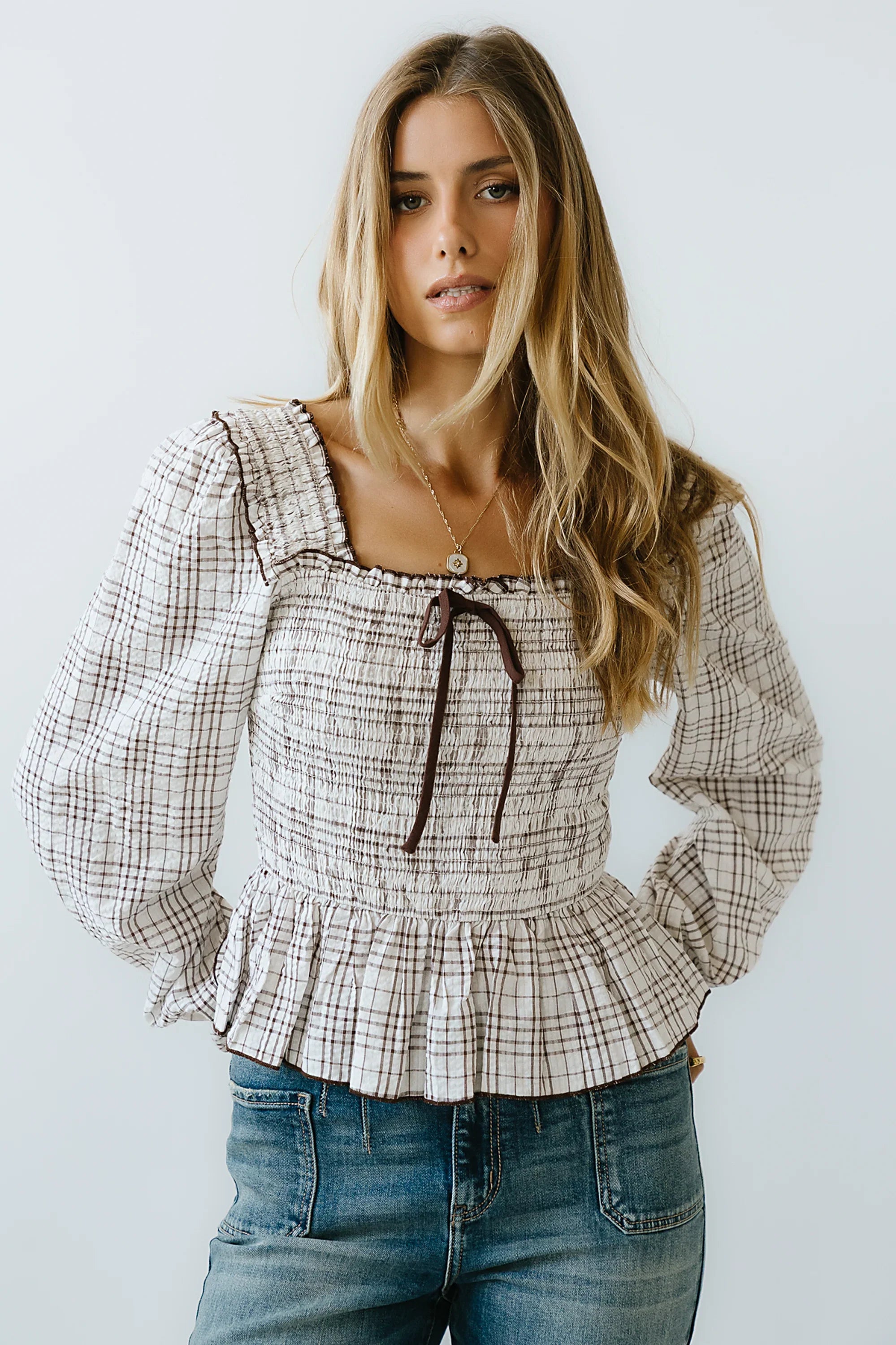 Vale Smocked Blouse in Mocha FINAL SALE