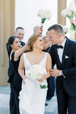Black Mermaid Off Shoulder Side Slit V Neck Chiffon Long Bridesmaid Dress