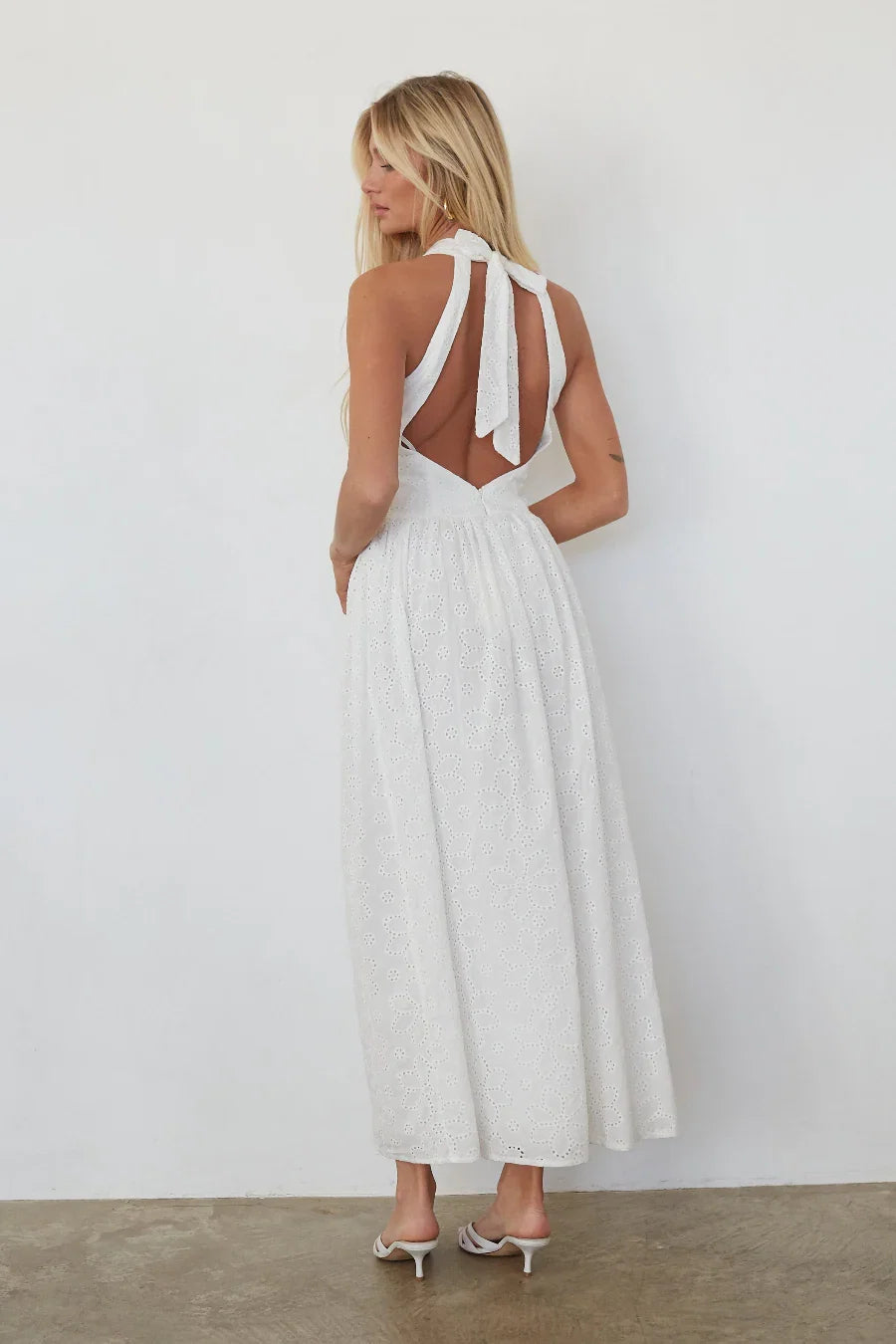 Natasha Eyelet Halter Midi Dress