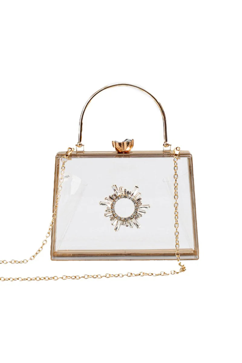 Womens Clear PVC Rhinestones Crossbody Evening Clutch Bags