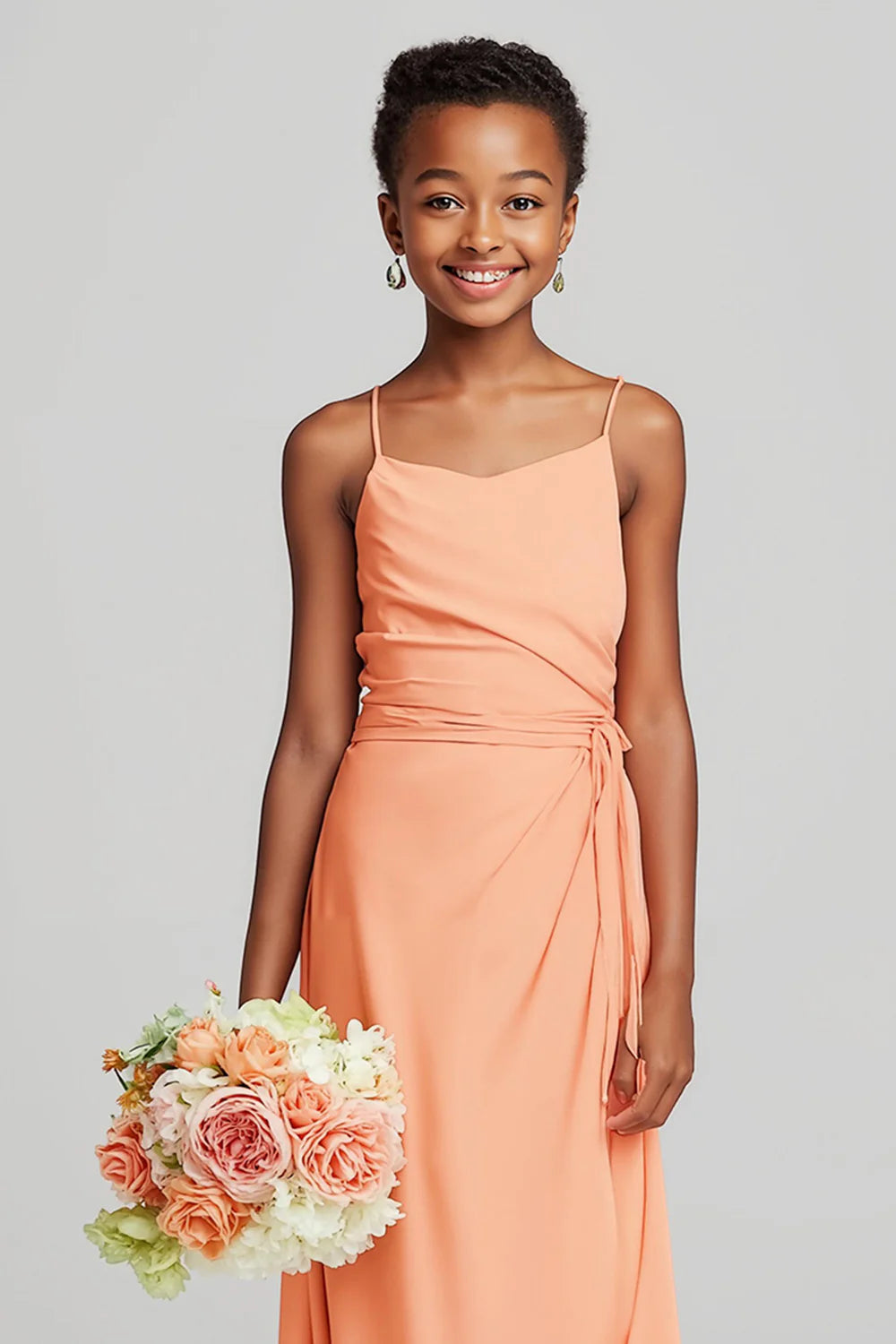 Sunset Chiffon Spaghetti Straps Long Junior Bridesmaid Dress