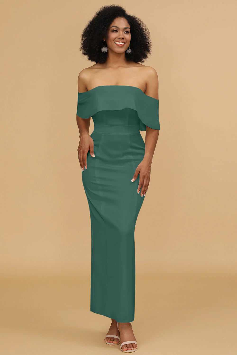 Mermaid Off the Shoulder Floor Length Satin Bridesmaid Dress