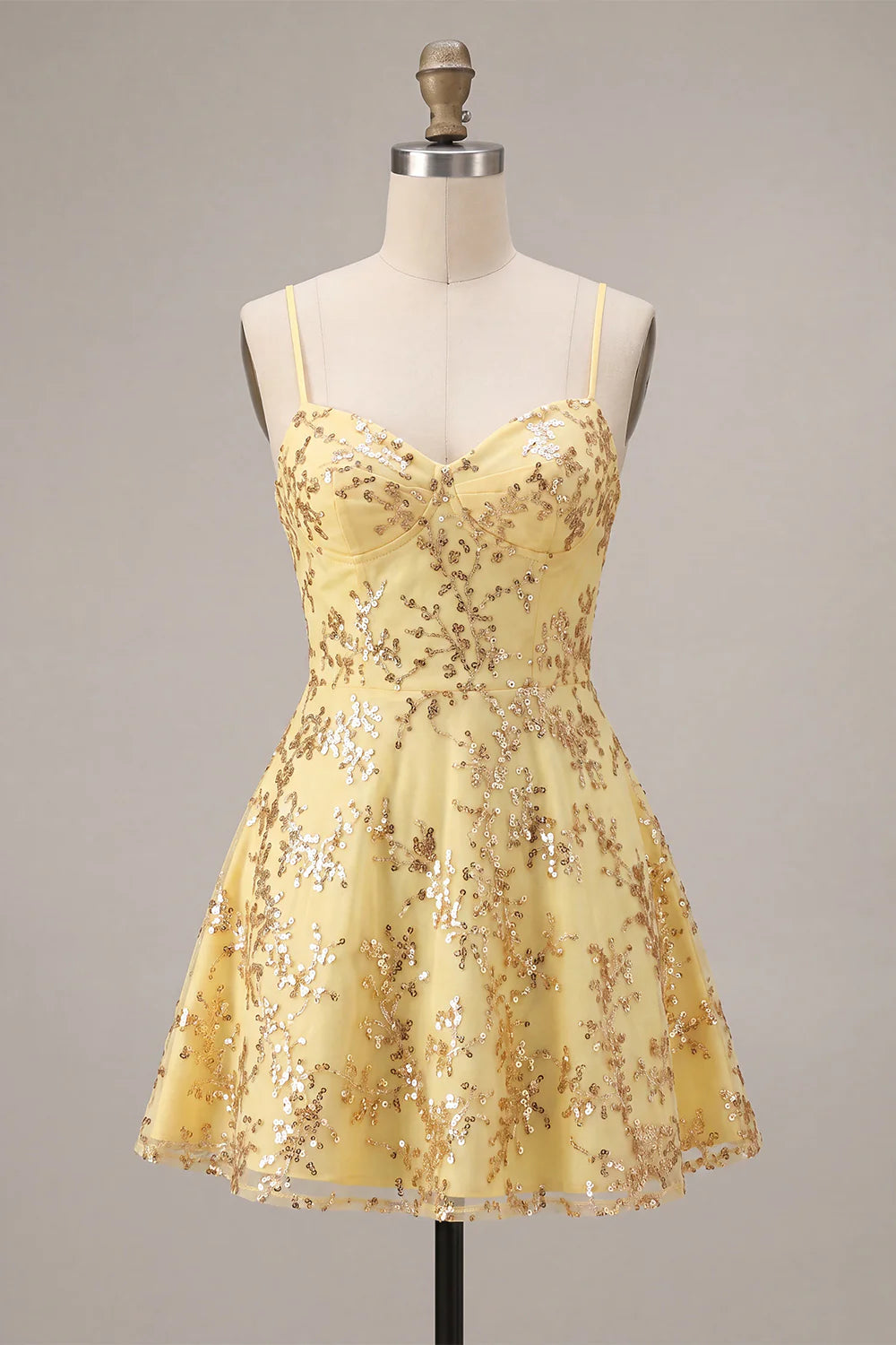 Yellow A Line Sequin Short Homecoming Dress