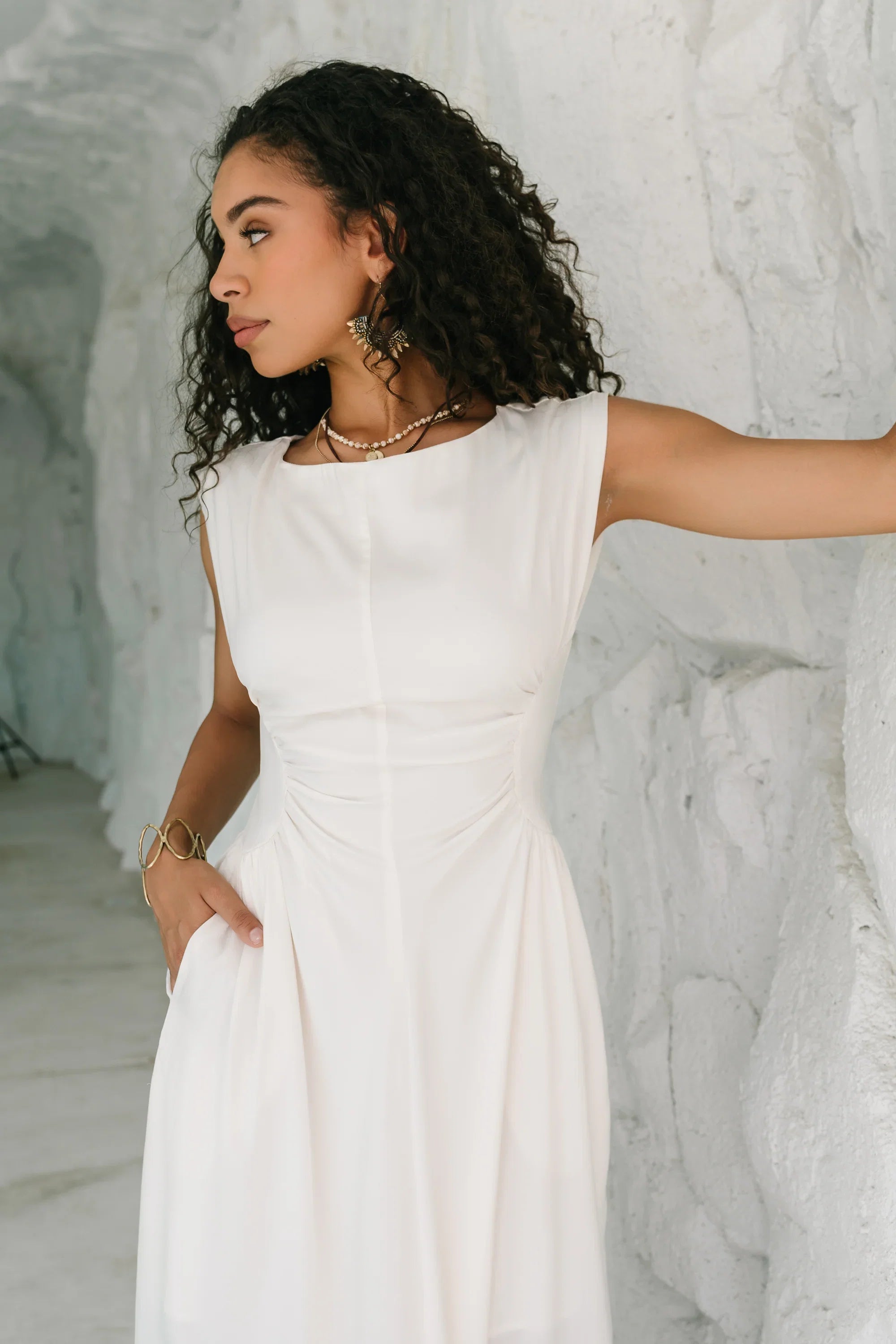 Nora Midi Dress in Ivory